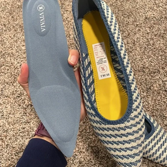 Denim Stripe Aria 5 degrees Pointed Toe Ballet Flats - Picture 8 of 16
